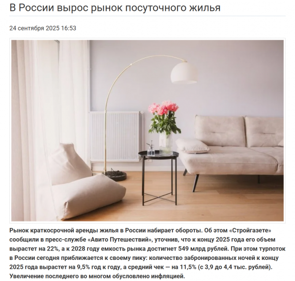 Рынок посуточной аренды вырос. Источник: «Строительная газета»